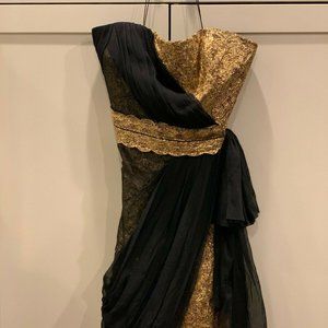 Marchesa Evening Dress Gold and Black Silk Chiffon